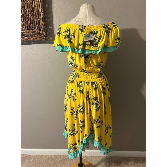 Matilda Jane Dress L Large New NWT Hooked On A Feeling Yellow Blue Off Shoulder - Picture 5 of 10